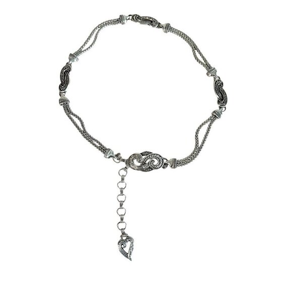 Brighton Bali Hai Silver Braided Swirl Hook Heart Charm Chain Belt size Small main image 4